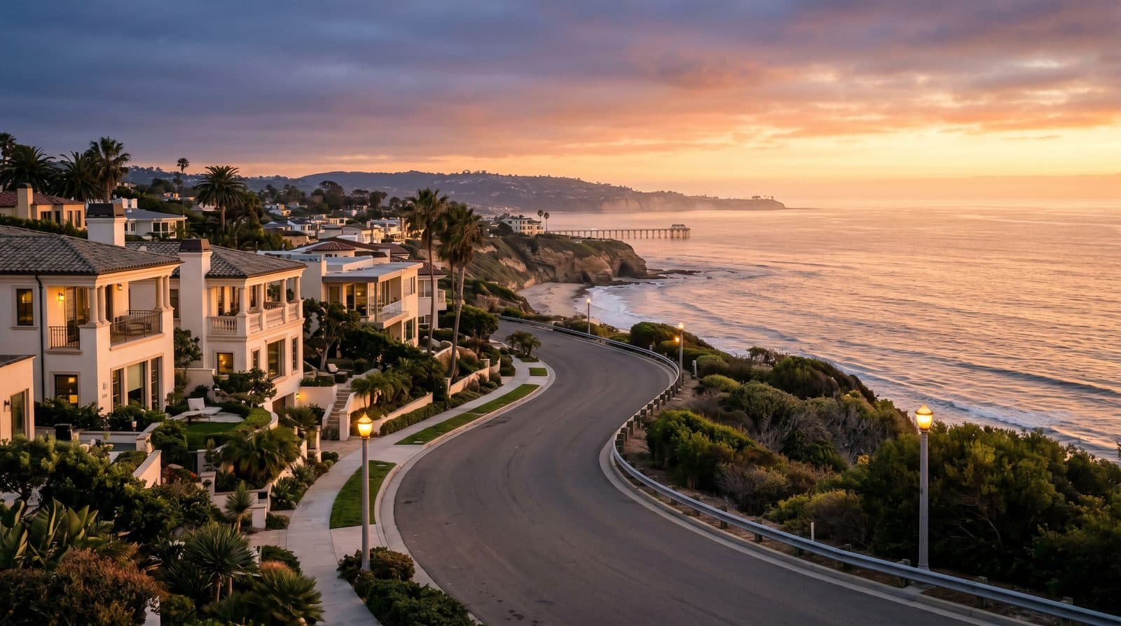 A San Diego coastal neighborhood overlooking the Pacific at sunset