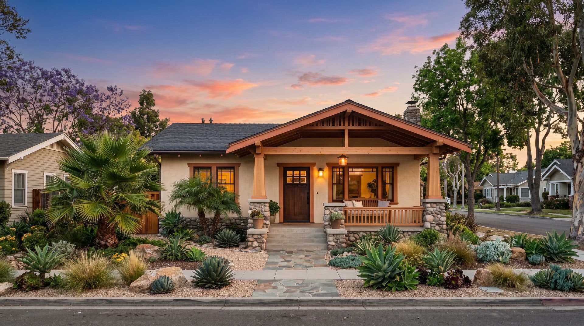 A welcoming San Diego craftsman home at golden hour